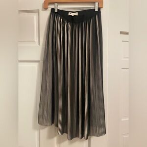 Reiss Black and White Pleated Midi Skirt with Contrast Waistband